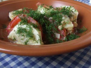 Кабачки, запеченные с помидорами в сливках и яйце